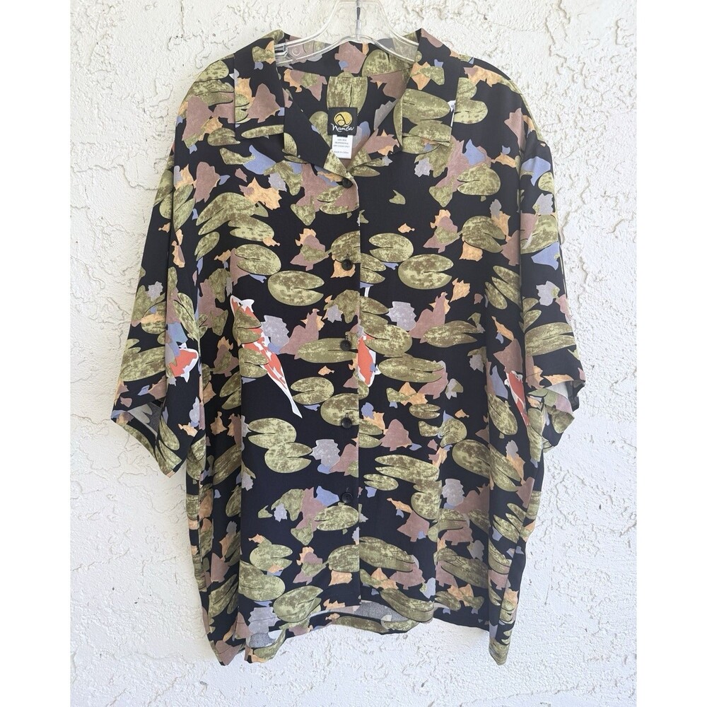 ANNE NAMBA Mens 100% Silk Aloha Shirt Asian Koi Print Art to Wear 56 in Chest XL